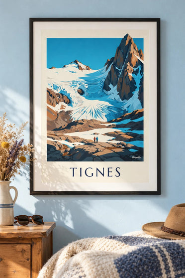 Poster Tignes, Grande Motte und Grande Casse im Sommer : gerahmt an der Wand