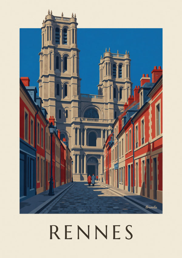 Rennes-Poster mit der Kathedrale Saint-Pierre und ihren Türmen