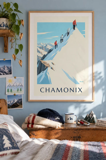 Poster von Bergsteigern auf dem Grat der Aiguille du Midi : gerahmt an der Wand