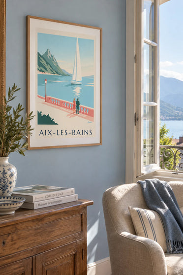 Poster Segelboot auf dem Lac du Bourget in Aix-les-Bains: gerahmt an der Wand