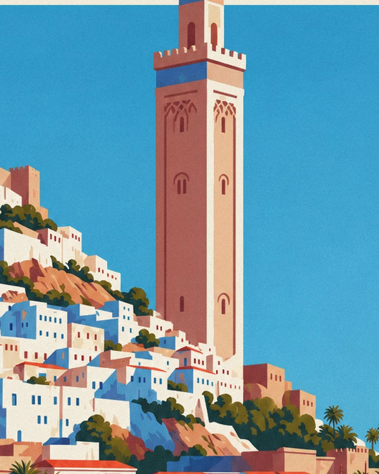 Whitewashed Algiers Casbah descending to the Mediterranean poster: close-up detail