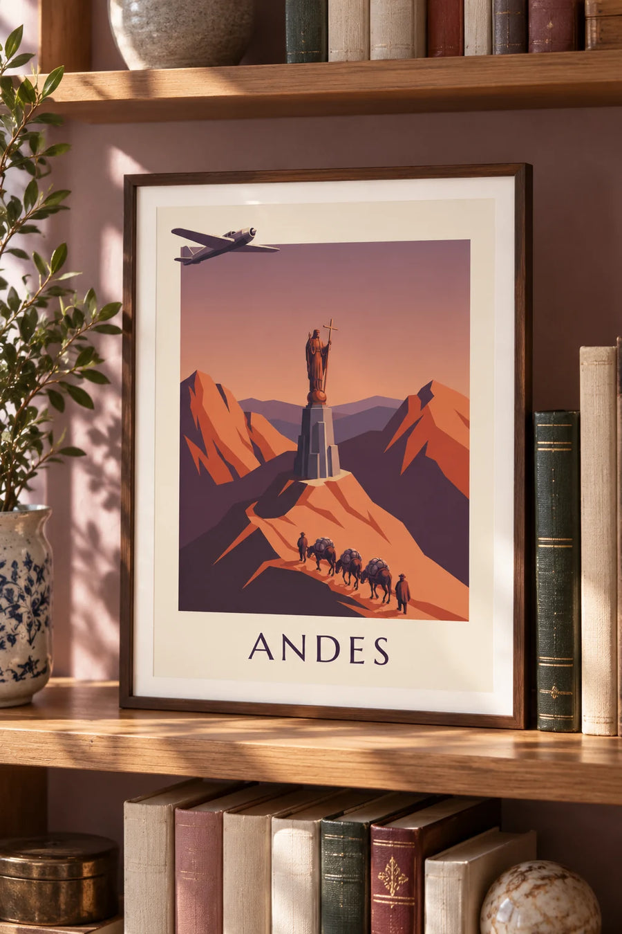 Poster Postflugzeug und Maultierkarawane in den Anden: kleines Format A4 gerahmt