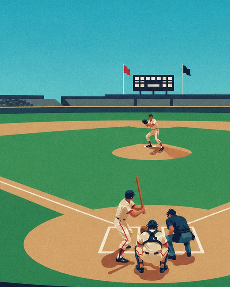 Poster Baseballspiel von der Tribüne aus gesehen an einem Nachmittag: Detail in Nahaufnahme