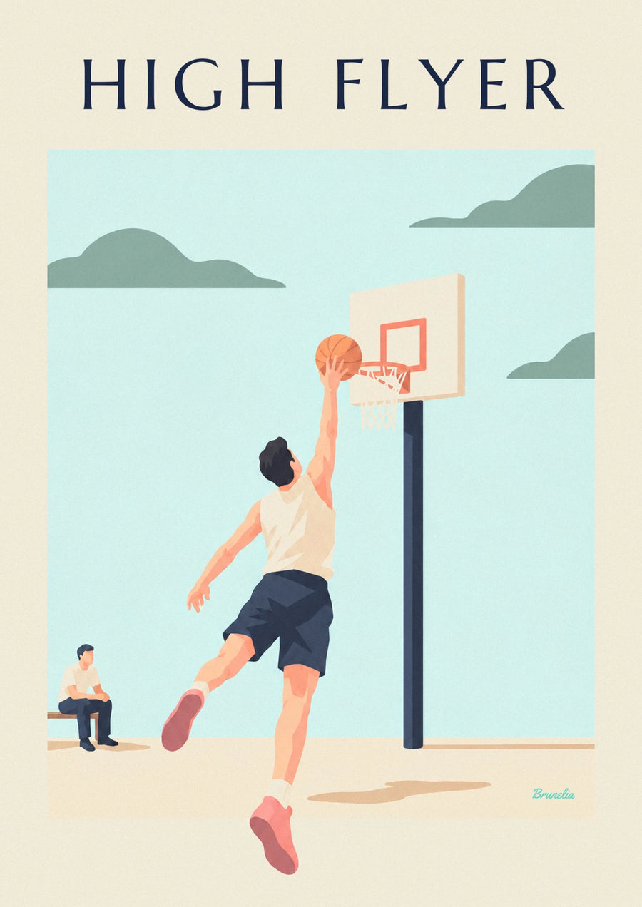 Poster Basketballspieler beim Flug zum Korb für einen Dunk