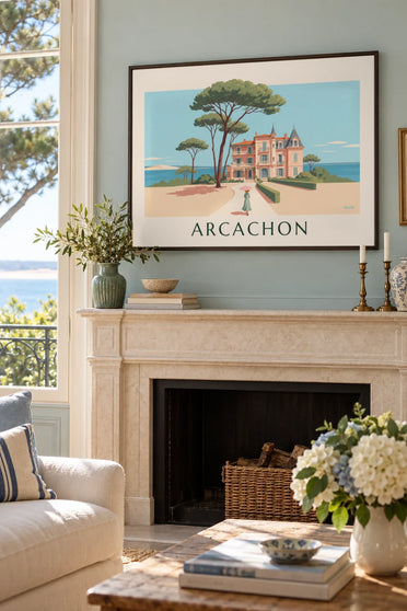 Poster Villa in der Ville d'Hiver in Arcachon zwischen Pinien: gerahmt an der Wand