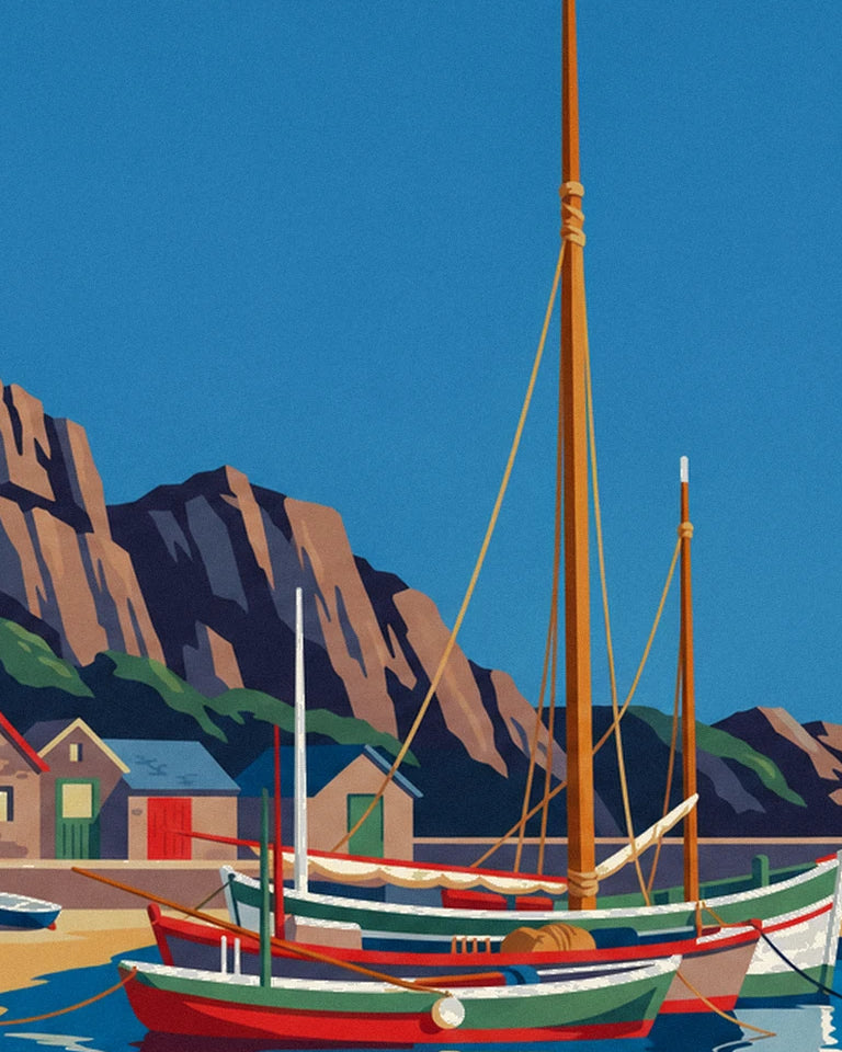 Biarritz Fishermen’s Port and Rocher de la Vierge poster: close-up detail