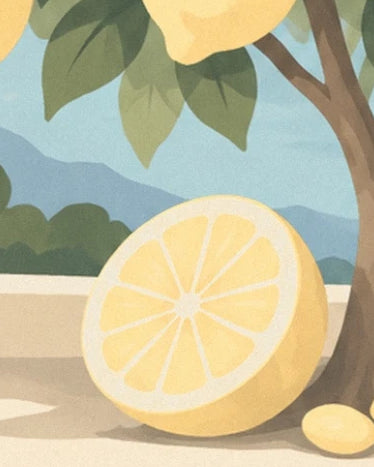 Le citron coupé à la pulpe jaune pâle, posé au pied du tronc brun