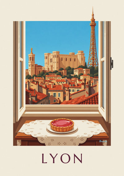 Poster Tarte aux pralines roses am Fenster eines Lyoner Salons: das ganze Poster