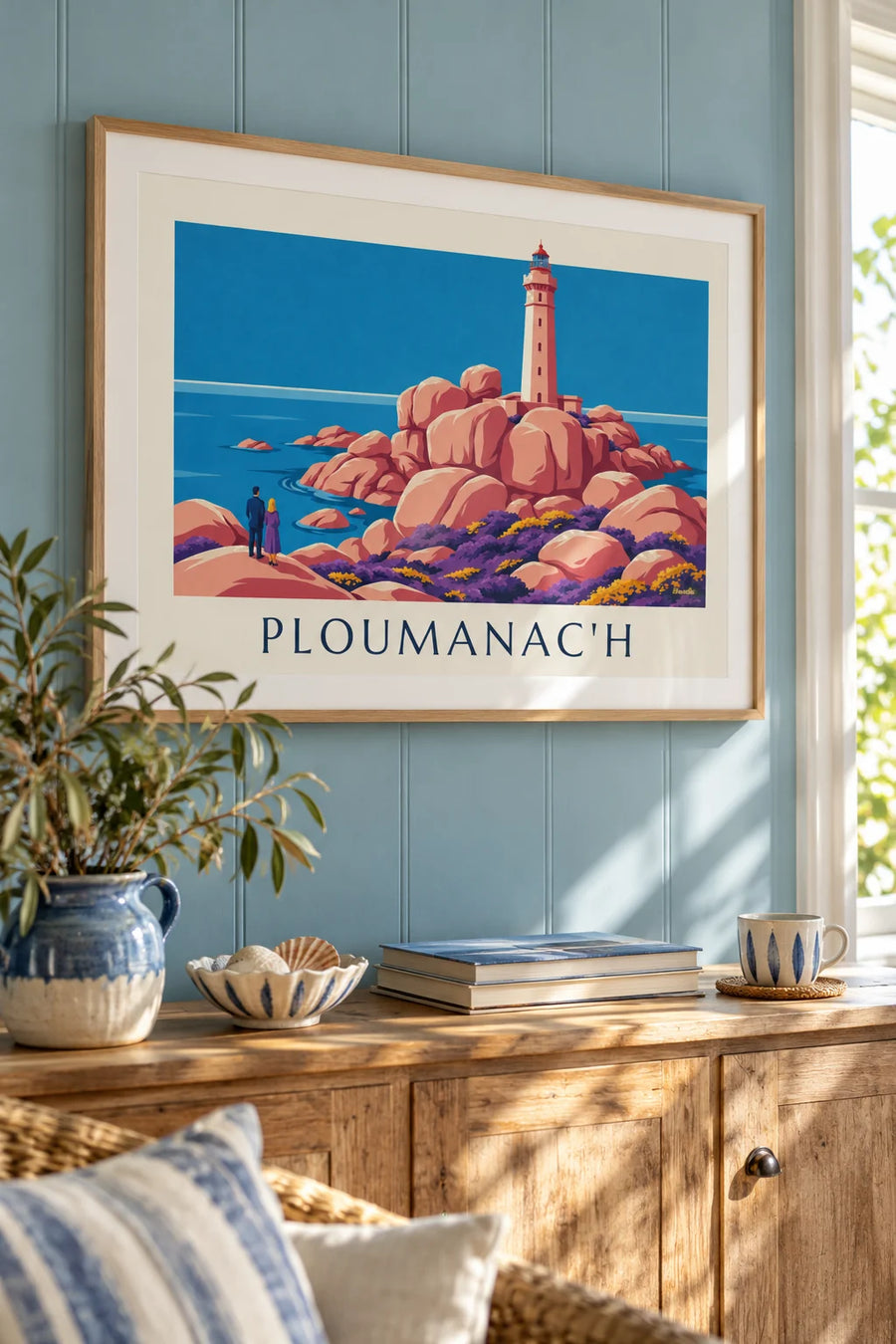 Poster Leuchtturm Mean Ruz auf dem rosa Granit von Ploumanac'h: gerahmt an der Wand
