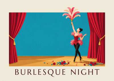 Poster Burlesque-Kabarett-Tänzerin in Korsett und Federn: das ganze Poster