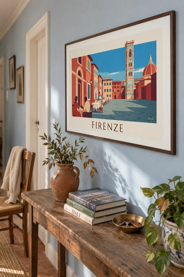 Poster Café-Terrasse vor dem Duomo von Florenz: gerahmt an der Wand