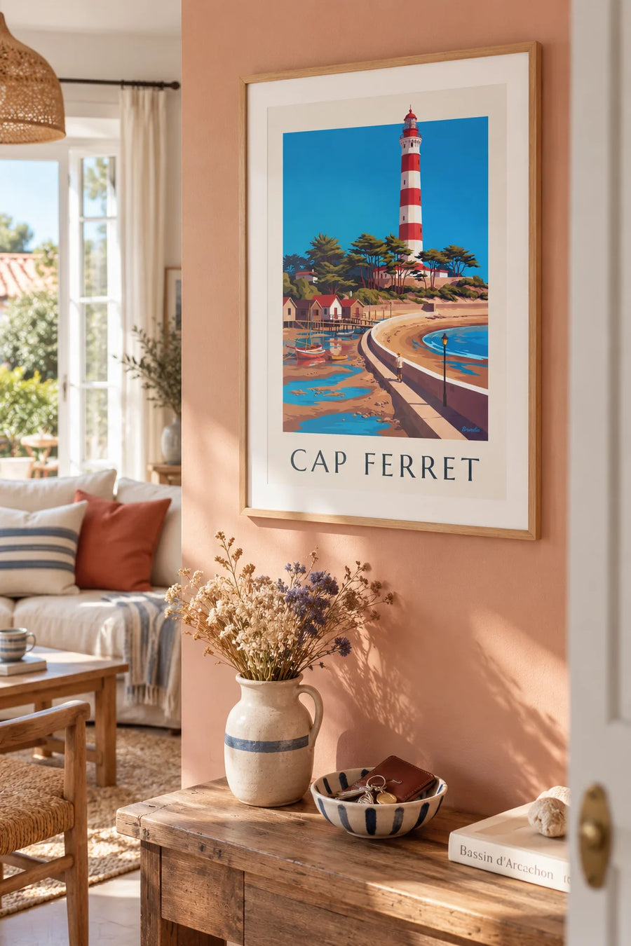 Poster of the lighthouse and oyster huts of Cap Ferret: framed on the wall