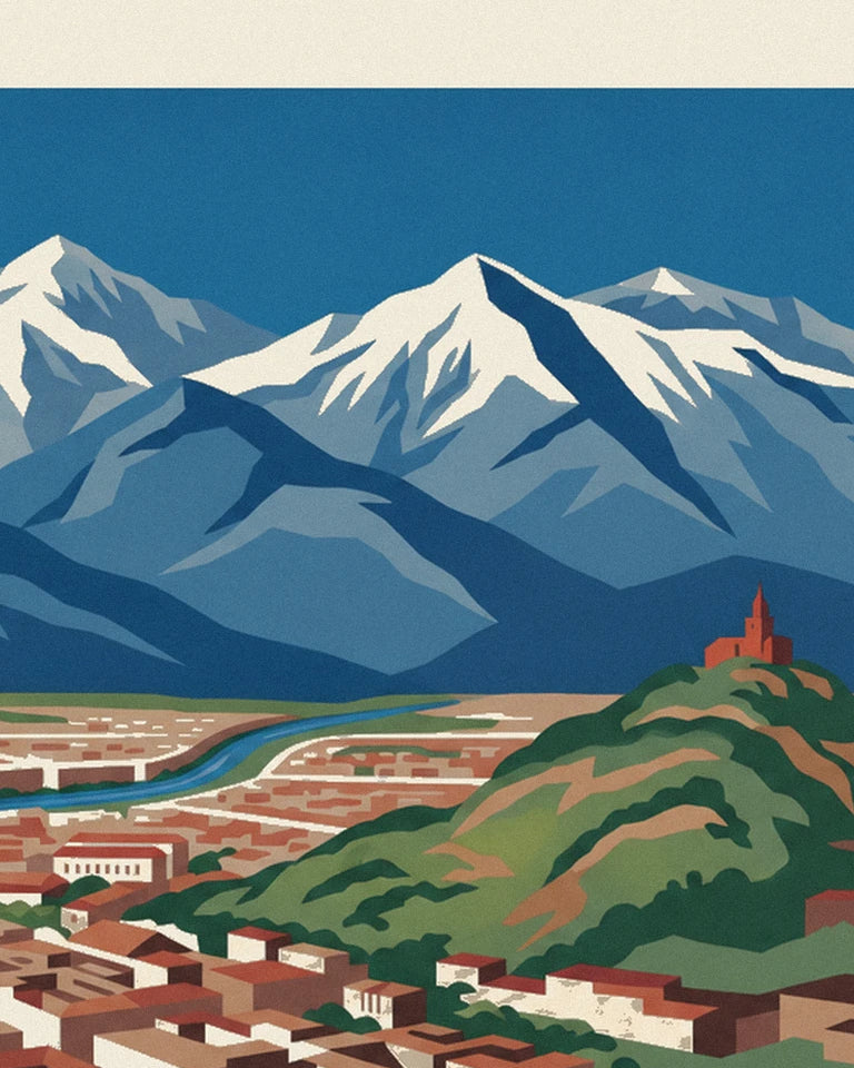Santiago de Chile and the Andes illustrated map poster: close-up detail