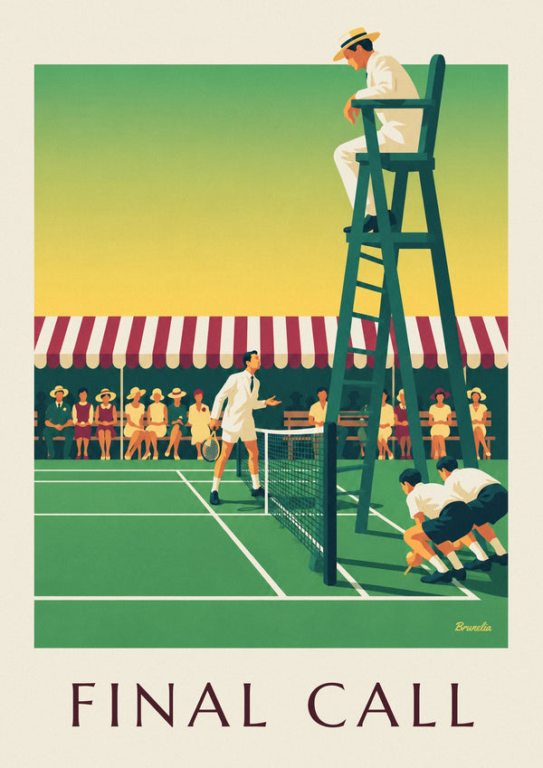 Chair umpire at a grass tennis court poster