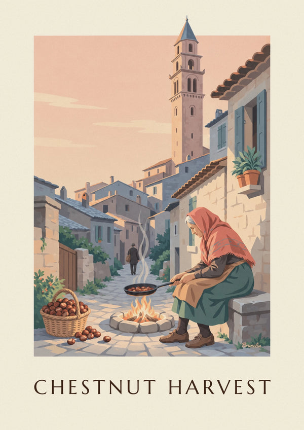 Wood-fire roasted chestnuts in Castagniccia, Corsica poster