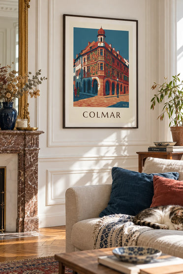 Poster Maison Pfister mit ihrer geschnitzten Holzgalerie in Colmar: gerahmt an der Wand