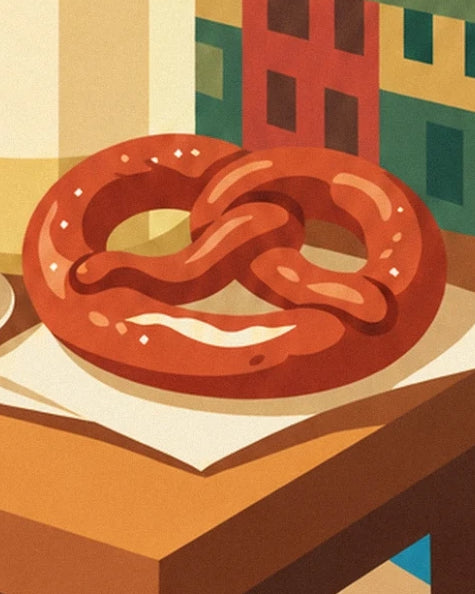 A brown pretzel sprinkled with salt on a white napkin