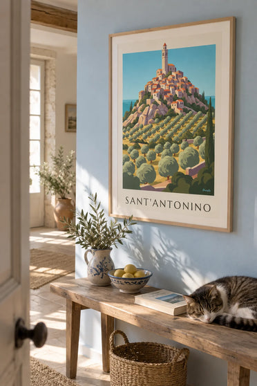 Poster Bergdorf Sant'Antonino in der Balagne, Korsika: gerahmt an der Wand