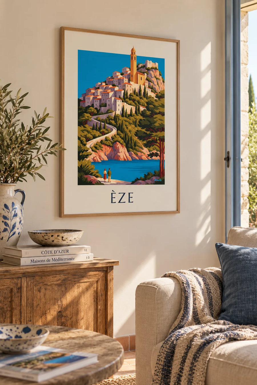 Poster Bergdorf Èze hoch über dem Mittelmeer: gerahmt an der Wand