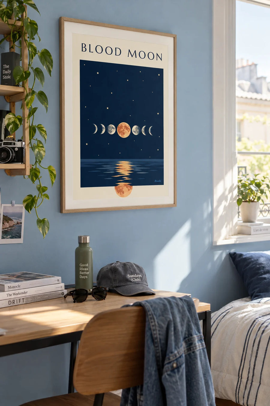Affiche éclipse lunaire et phases de la Lune : encadrée au mur