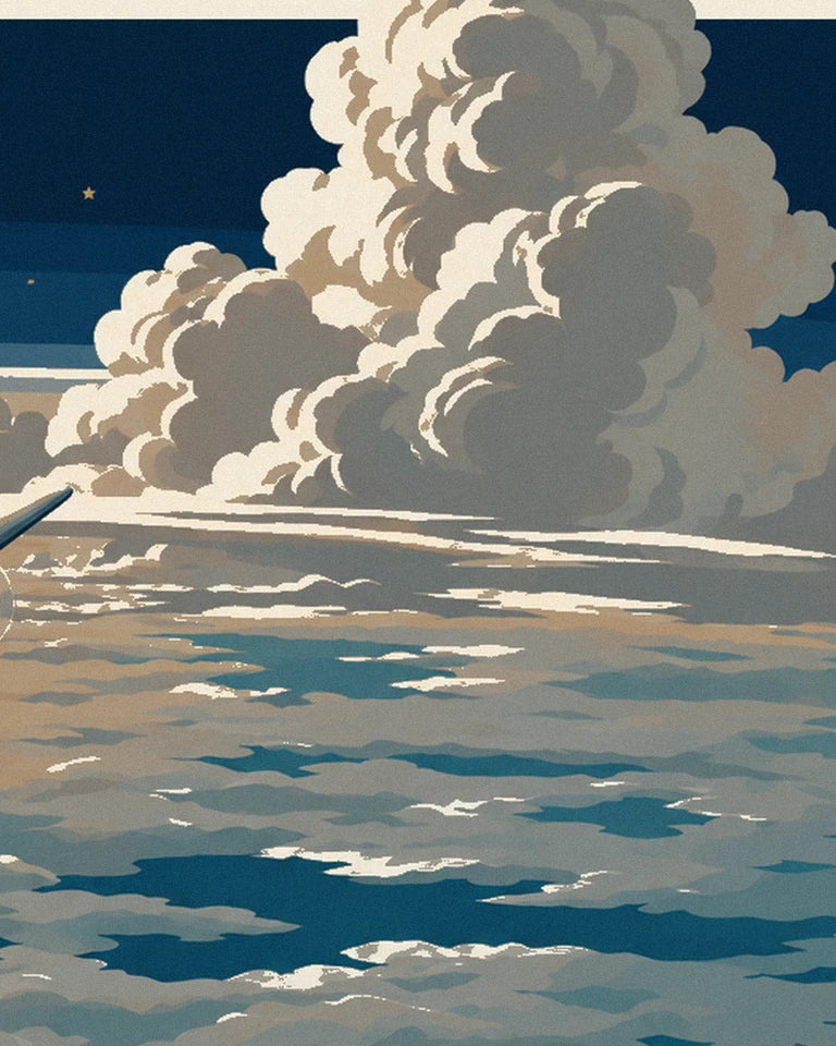Poster Passagierflugzeug über einem Wolkenmeer: Detail in Nahaufnahme