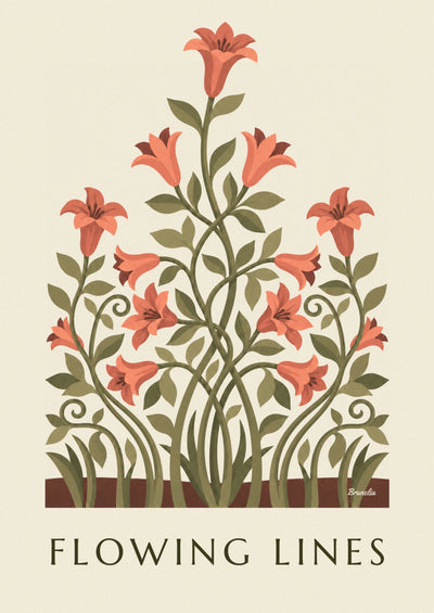 Poster mit Blumenmuster, geschwungenen Linien und stilisierten Lilien: das ganze Poster