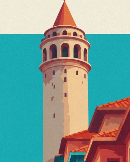 La tour de Galata coiffée d’un toit pointu, au-dessus des toits de tuiles rouges