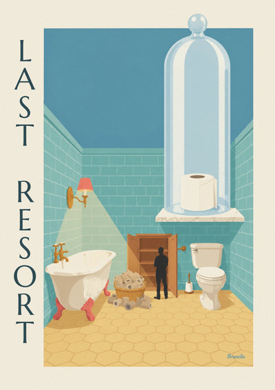 Affiche humoristique dernier rouleau de papier toilette sous cloche : l'affiche entière
