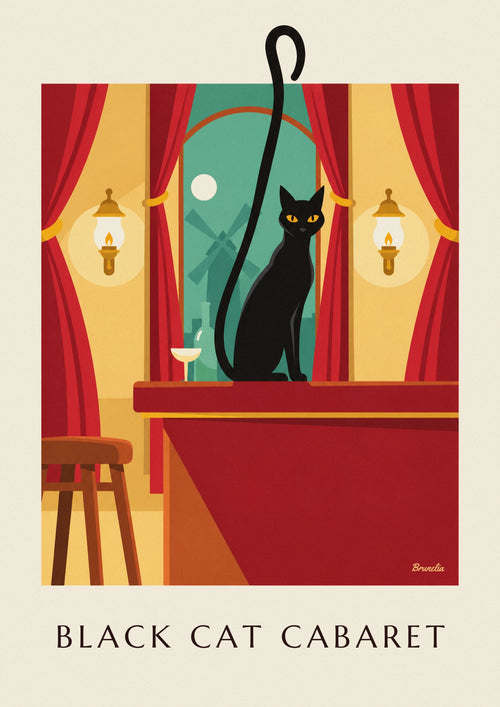 Poster of the Le Chat Noir cabaret and its black cat in Montmartre: the full poster