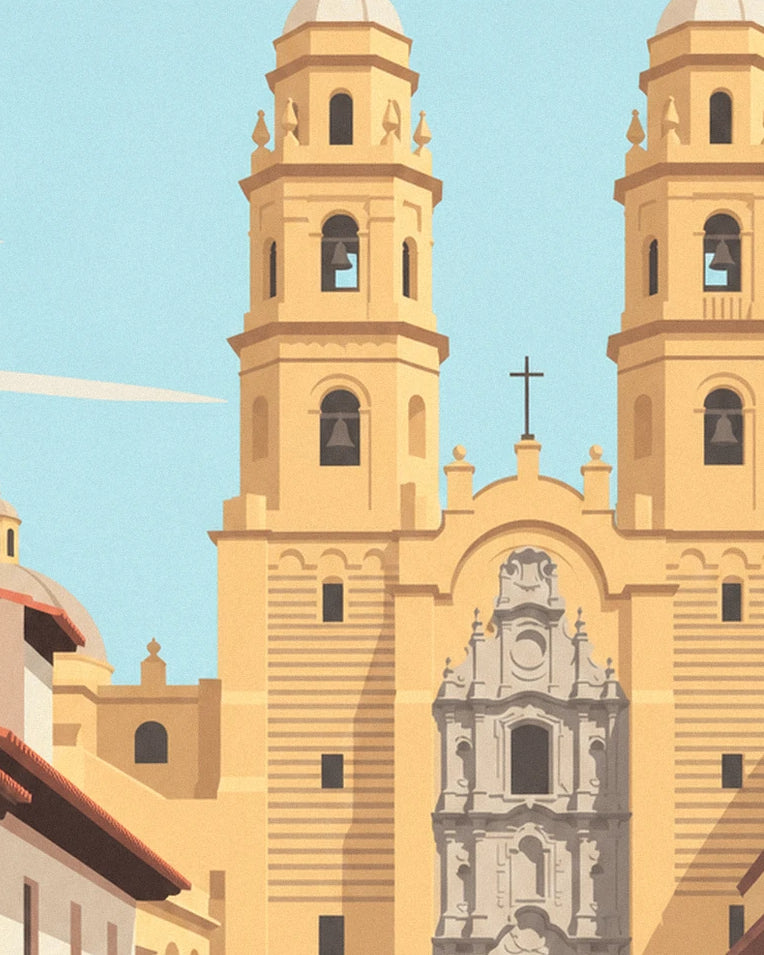 Poster Kolonialstraße in Lima und Basilika San Francisco: Detail in Nahaufnahme