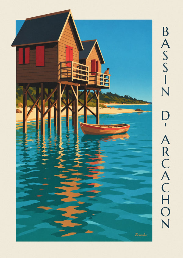 Arcachon Bay stilt houses at dusk poster