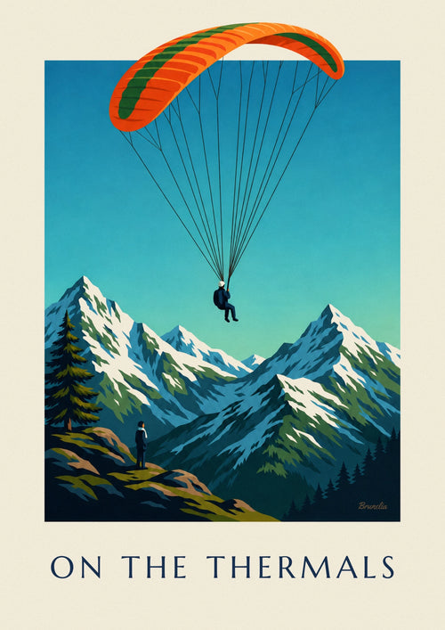 Poster of a paraglider above snow-capped peaks: the full poster