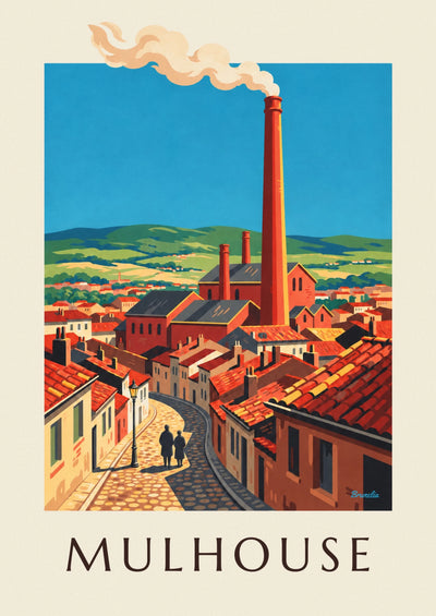 Poster Mülhausen als Industriestadt mit Fabrikschornsteinen: das ganze Poster