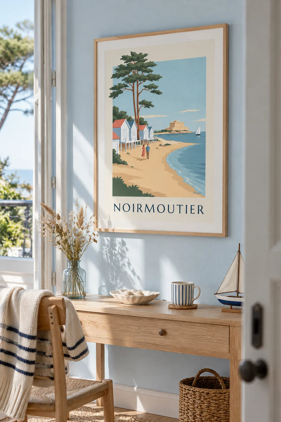 Poster of the beach huts of Anse Rouge in Noirmoutier: framed on the wall