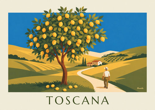 Poster of a lemon tree in a Tuscan garden in the sun: the full poster