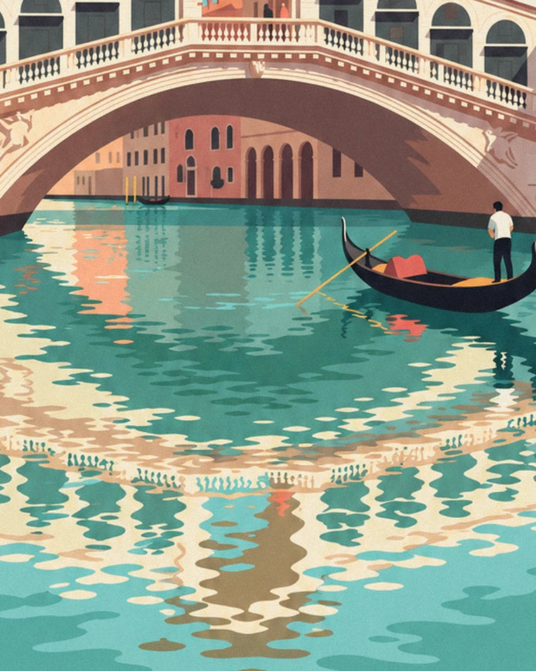 Rialto Bridge and gondola on Venice’s Grand Canal poster: close-up detail