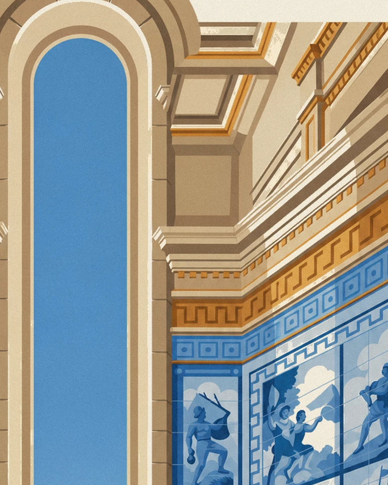 Poster Azulejos im Bahnhof São Bento in Porto: Detail in Nahaufnahme