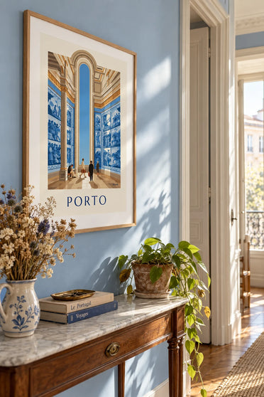 Poster Azulejos im Bahnhof São Bento in Porto: gerahmt an der Wand