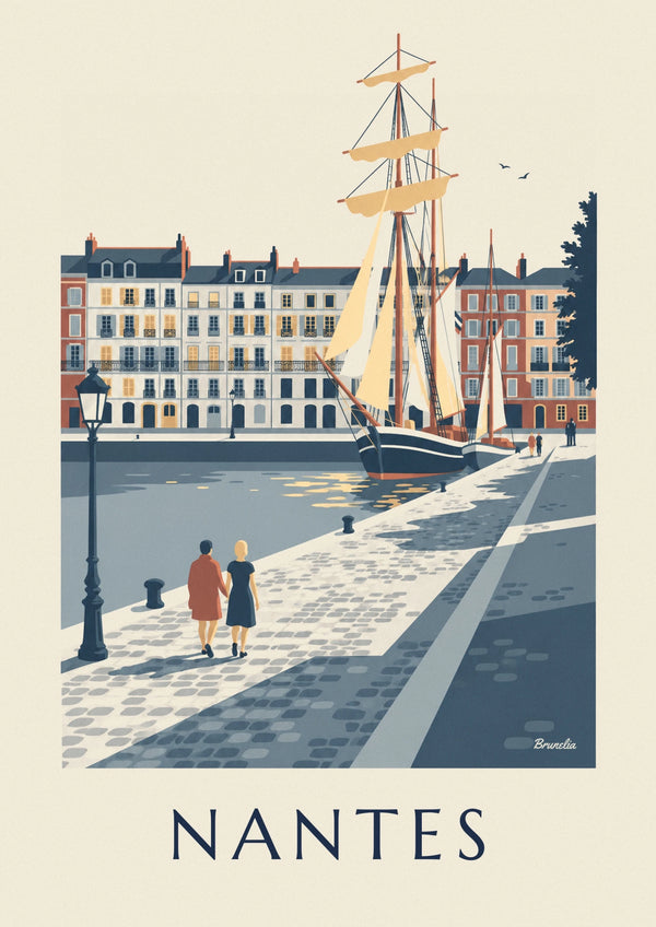 Affiche quai de la Fosse à Nantes avec voiliers