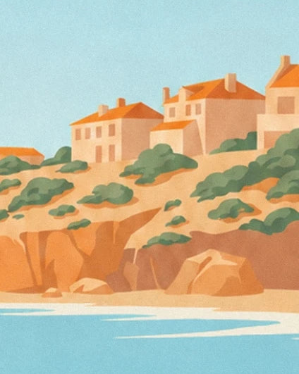 Les maisons aux toits orangés au-dessus des falaises et des rochers de Jeffreys Bay