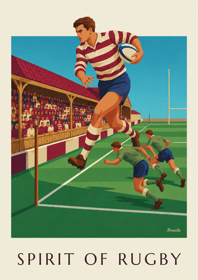 Poster Rugbyspieler beim Sprint entlang der Seitenlinie: das ganze Poster