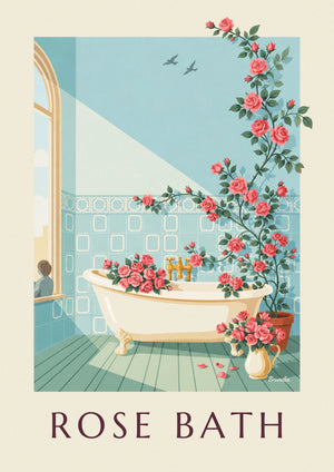 Freistehende Badewanne und Rosensträuße
