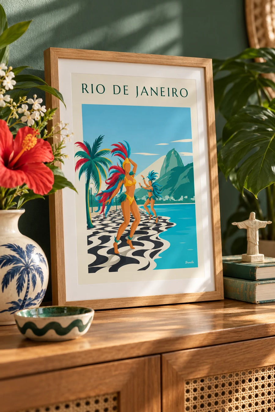 Poster Sambatänzerinnen auf der Promenade von Copacabana in Rio: kleines A4-Format im Rahmen