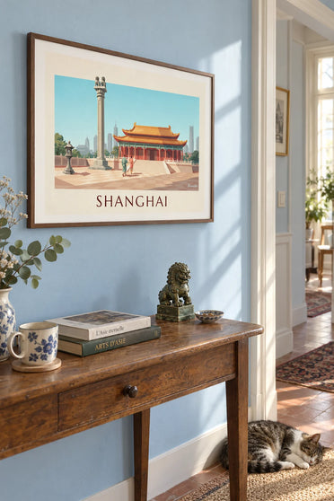 Poster Jing'an-Tempel mit seinen goldenen Pavillons in Shanghai: gerahmt an der Wand
