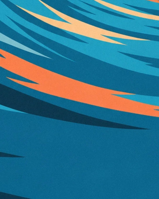 Les courbes bleues de la vague traversées de bandes orange et jaune pâle
