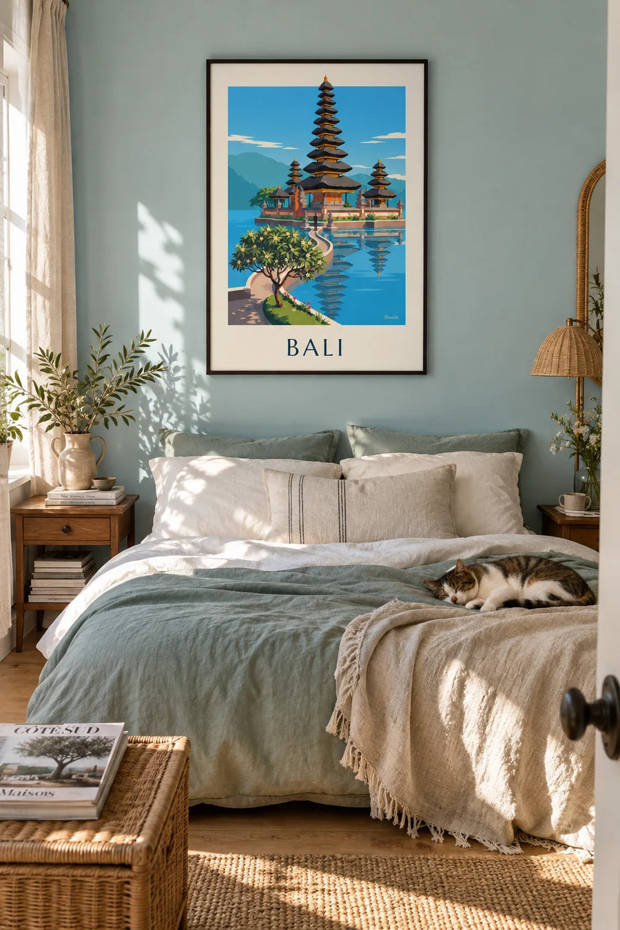 Affiche temple Ulun Danu sur le lac Bratan à Bali : encadrée au mur