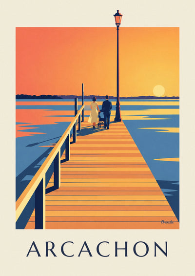 Affiche jetée Thiers d'Arcachon au coucher du soleil : l'affiche entière