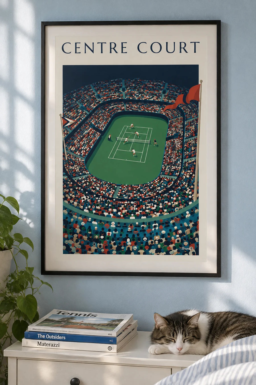 Affiche tournoi international de tennis et gradins bondés : encadrée au mur