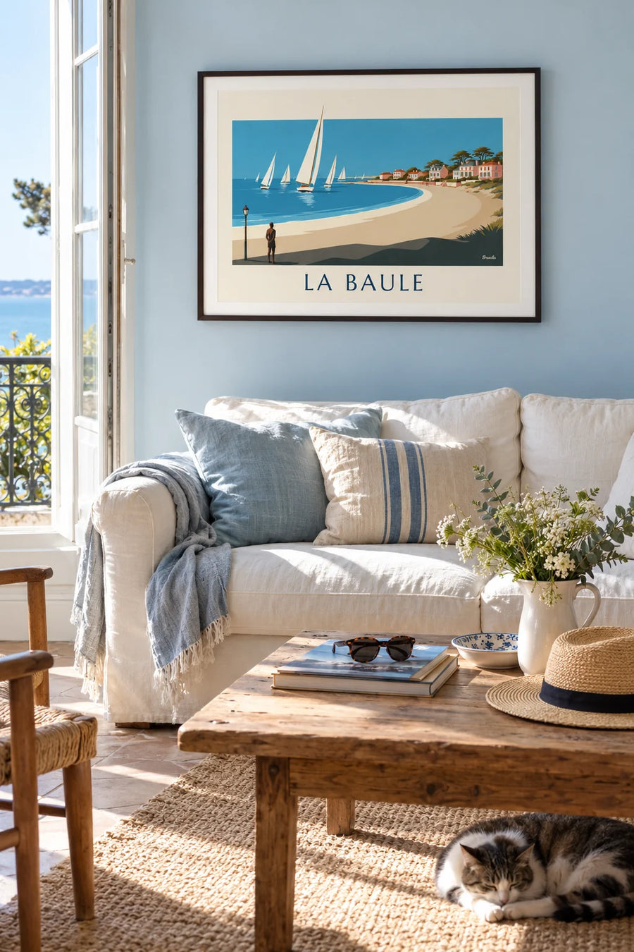 Poster of a sailboat regatta in the bay of La Baule: framed on the wall