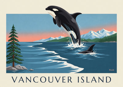 Affiche orque et montagnes de l'île de Vancouver au Canada : l'affiche entière